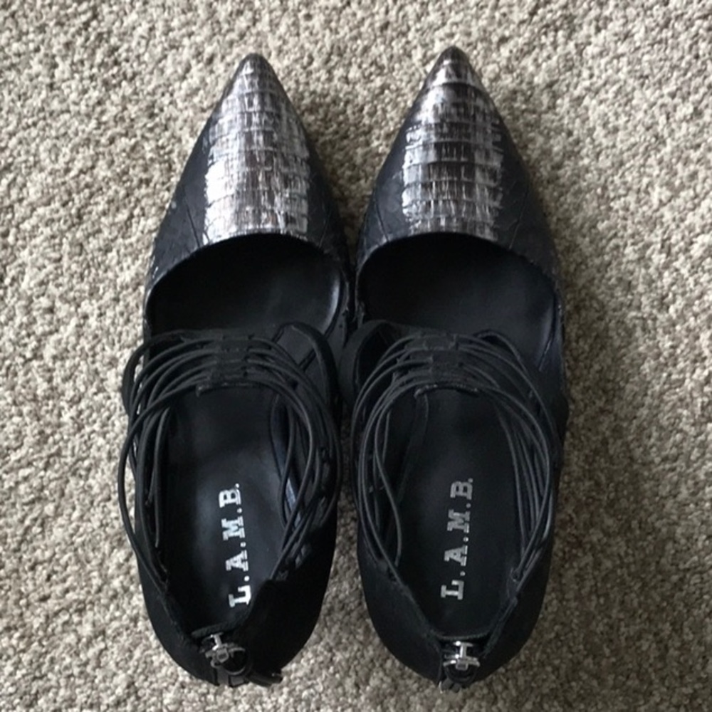 L.A.M.B. high heels (black and silver)